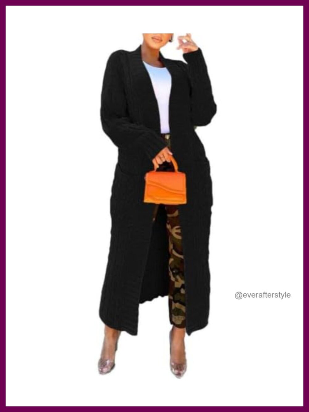 Nimsruc Women's Long Cable Knit Cardigan Open Front Floor Length Sweater Coat